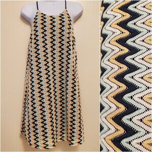 Loveriche Blue Cream Multi Zig Zag Chevron Pattern Knit Summer Dress - (L)